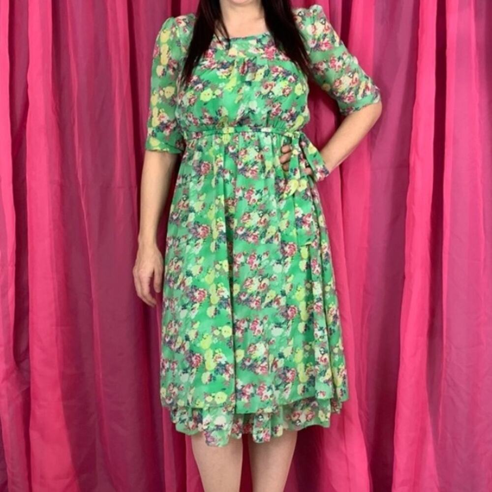 Unbranded Green floral ruffle midi dress, med